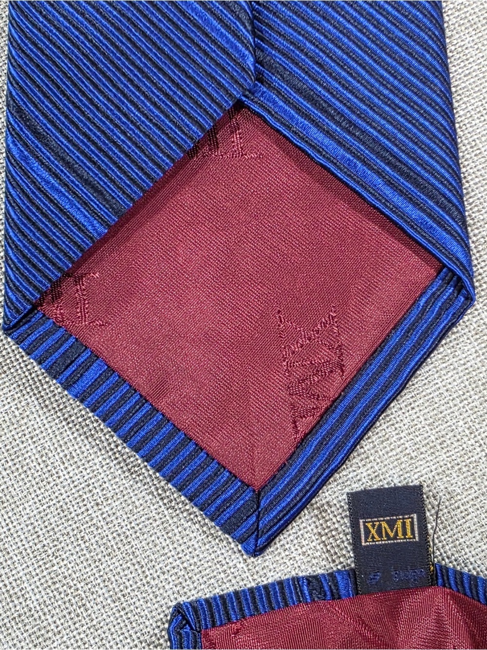 XMI Royal Blue English Silk Tie Hand Made USA Textured Wide Tie - Picture 5 of 7